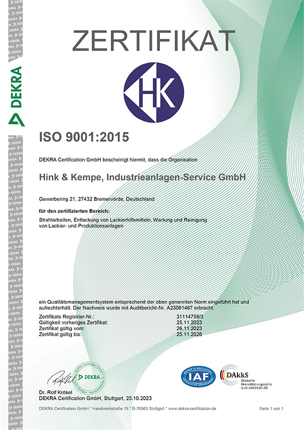 dekra hk Zertifikat ISO 9001 2015